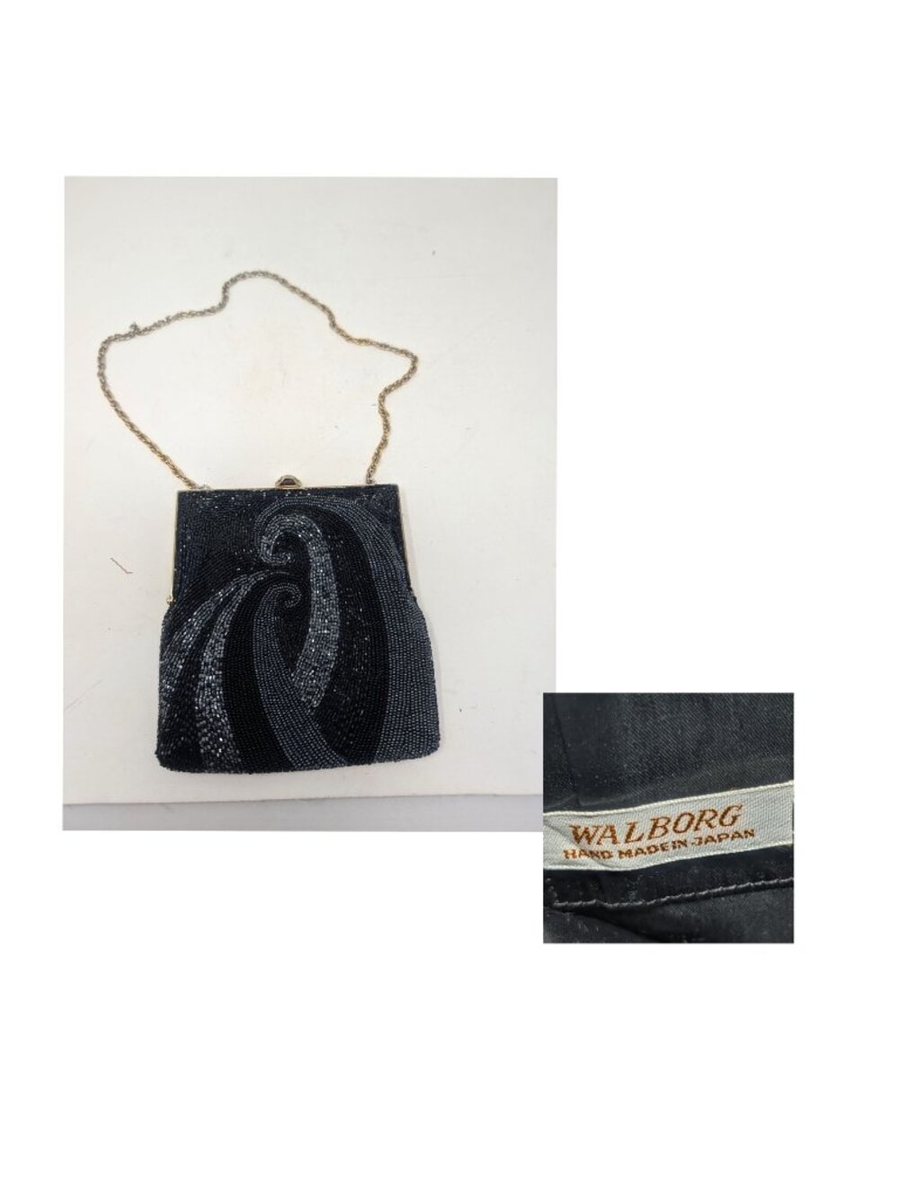 Vintage Walborg Black Beaded Purse Handbag Japan